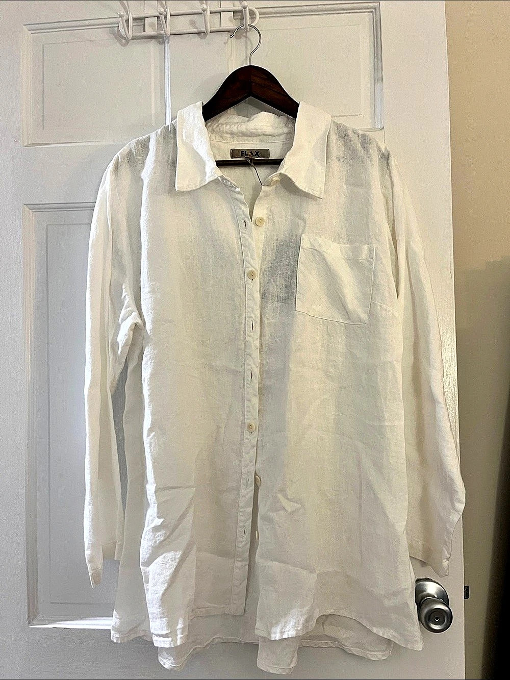 FLAX Bias Shirt Linen Button Down Shirt in White NWT
